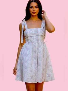 ARULA Elaina Feminine Floral White Blue Pink Coquette Girl Mini Dress Size 1X